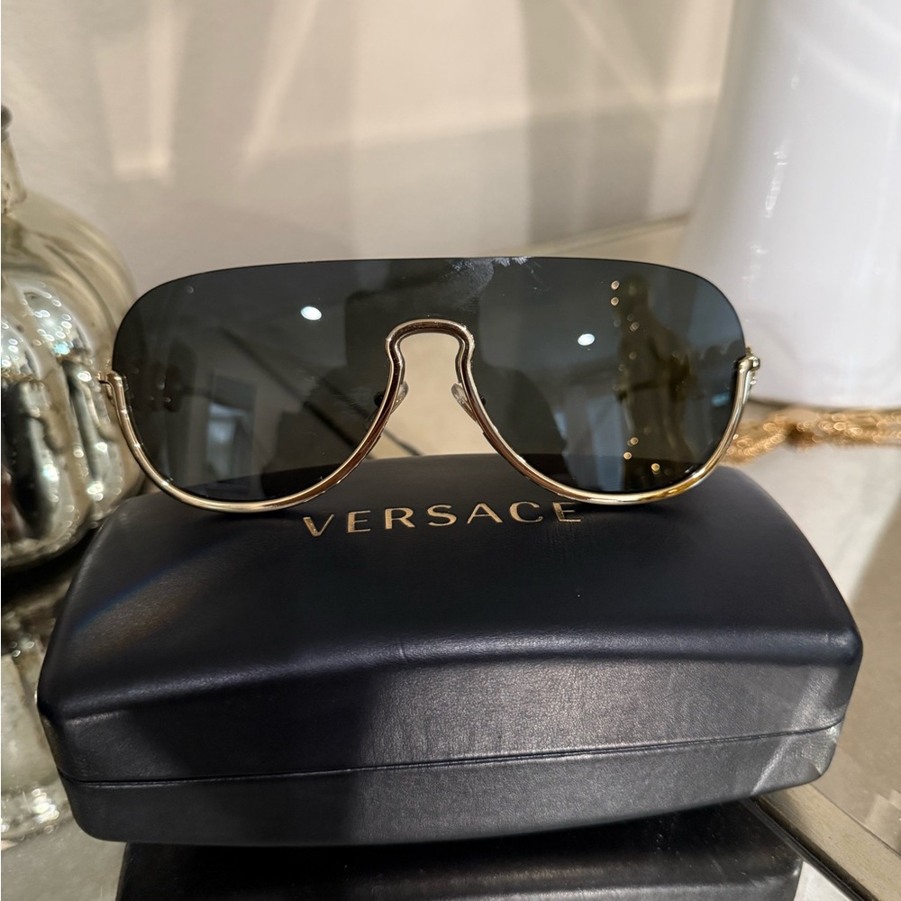 Versace Men's Sunglasses with Black Lens and Gold Frame